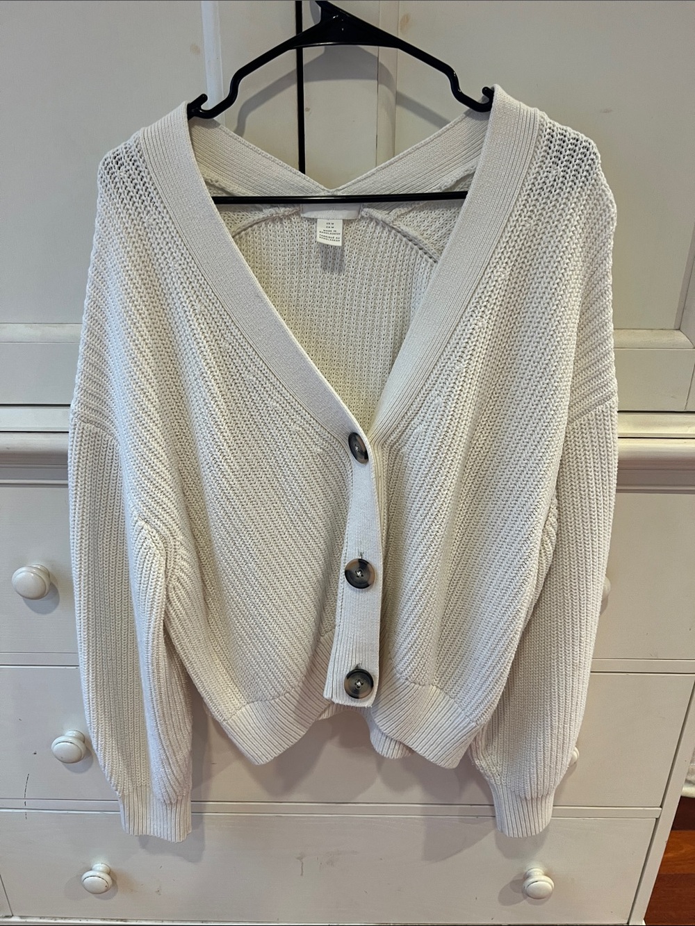 H & M Women's Cream Knit Button-Front Sweater Cardigan
